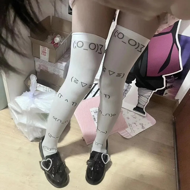 DRAVEN — White Graffiti Over Knee Socks – Y2K Harajuku Style