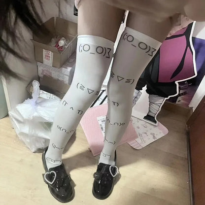 White Graffiti Over Knee Socks – Y2K Harajuku Style