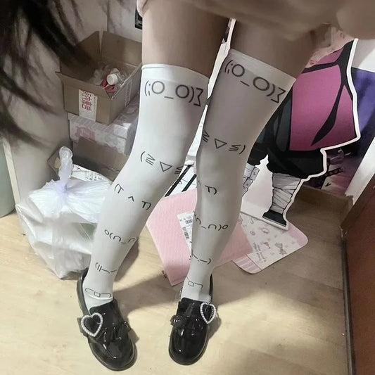 DRAVEN — White Graffiti Over Knee Socks – Y2K Harajuku Style — Socks | DRAVEN