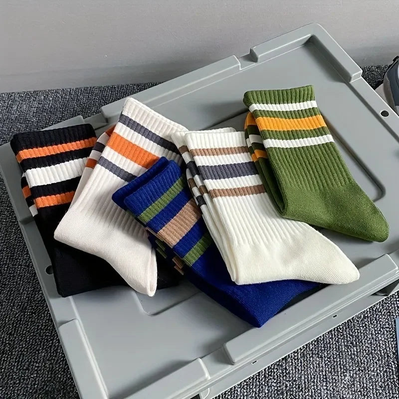 DRAVEN — Colorful Striped Socks – 5 Pairs Unisex Casual Style
