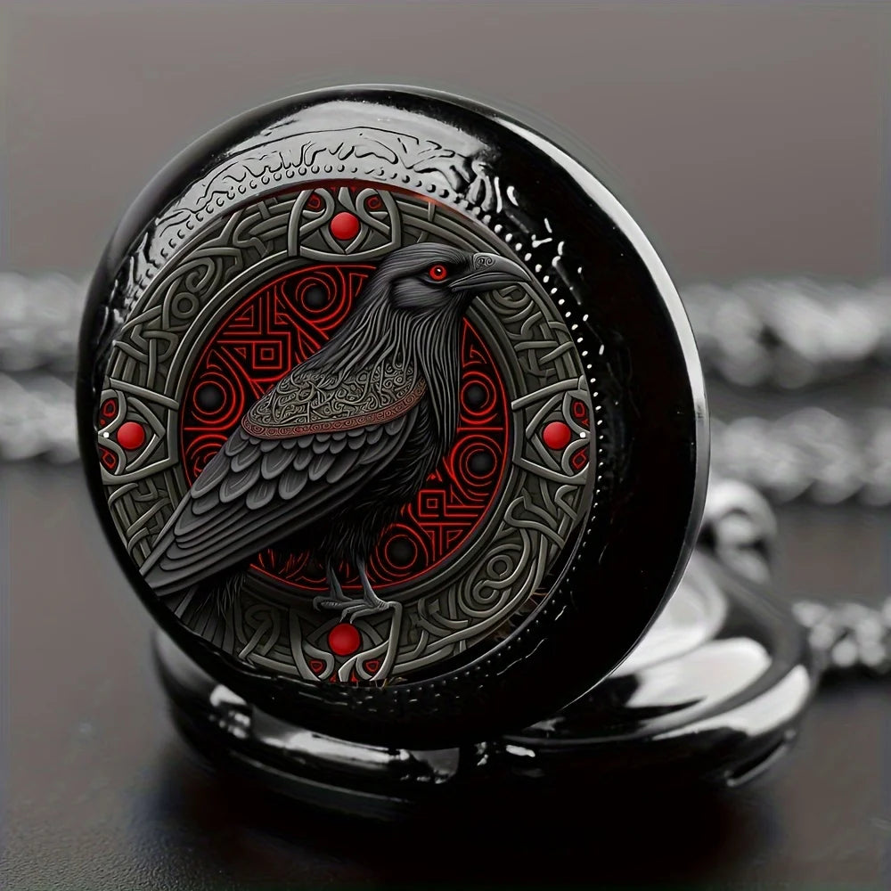 DRAVEN — Dark Wing – Gothic Raven Pocket Watch with Necklace Chain