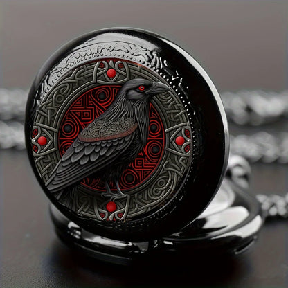 Dark Wing – Gothic Raven Pocket Watch with Necklace Chain – Elegant Men's Accessory | Accessorio Uomo Elegante