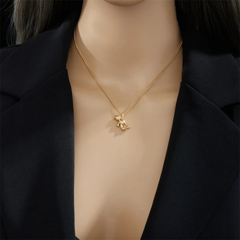 316L Stainless Steel Bear Pendant Necklace – Trendy Jewelry Gift for Women – Elegant Men's Accessory | Accessorio Uomo Elegante