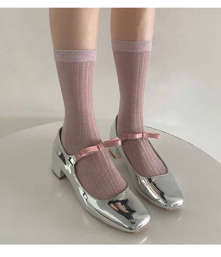 Silver Silk Crew Socks – Women’s Korean Street Style – Elegant Men's Accessory | Accessorio Uomo Elegante