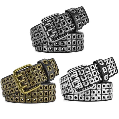 Punk Street Belt Unisex Square Beads Design – Elegant Men's Accessory | Accessorio Uomo Elegante