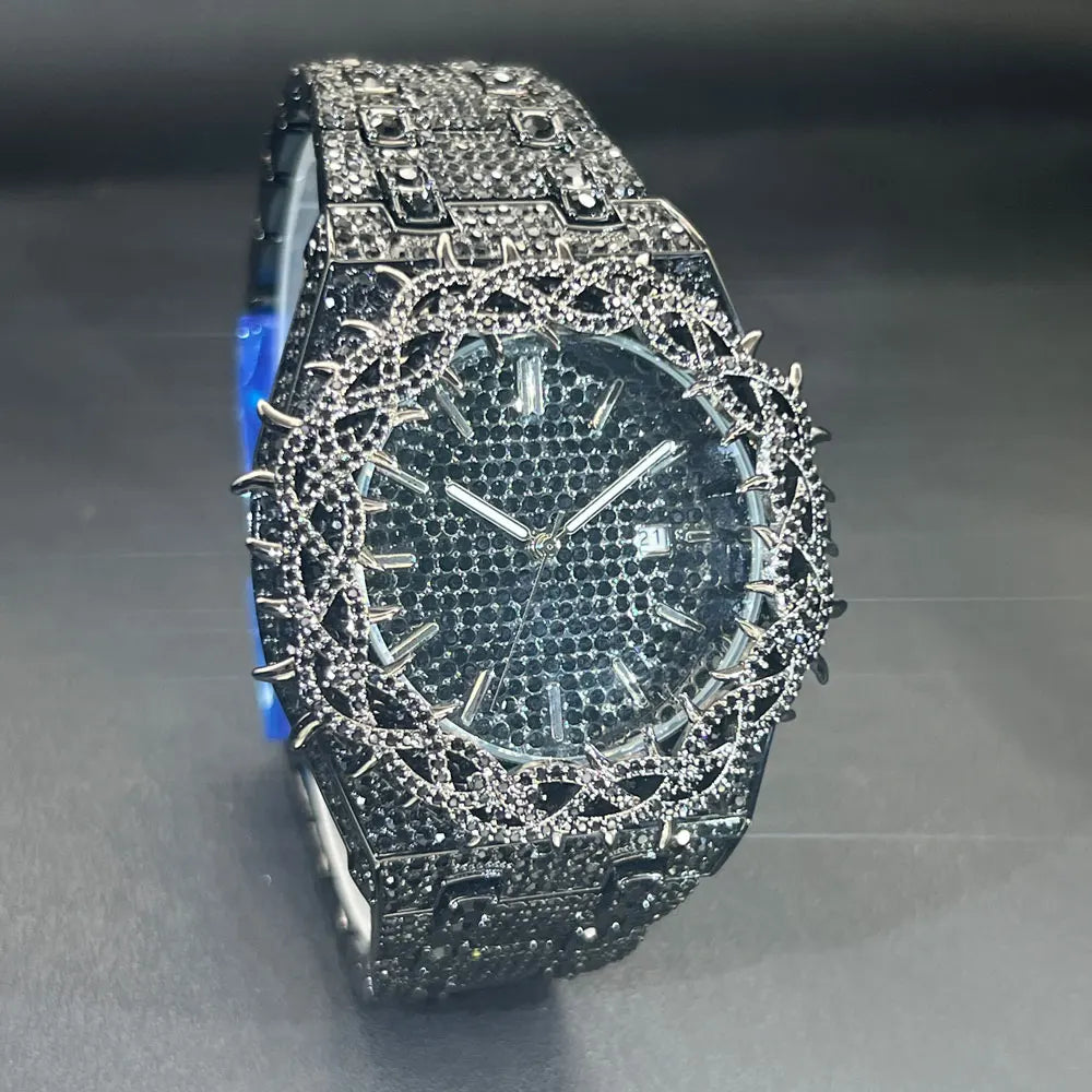 Emerald Bloom – Men’s Green Diamond Watch with Zircon Flower Case – Elegant Men's Accessory | Accessorio Uomo Elegante