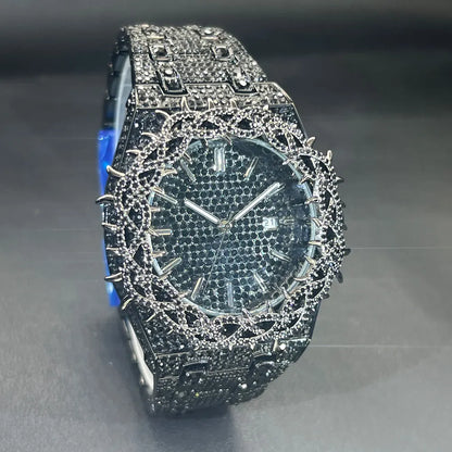 Emerald Bloom – Men’s Green Diamond Watch with Zircon Flower Case – Elegant Men's Accessory | Accessorio Uomo Elegante