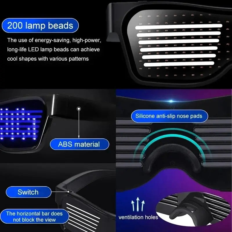 Programmable LED Text Sunglasses – Graffiti Party Style – Elegant Men's Accessory | Accessorio Uomo Elegante