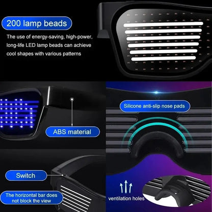 Programmable LED Text Sunglasses – Graffiti Party Style – Elegant Men's Accessory | Accessorio Uomo Elegante