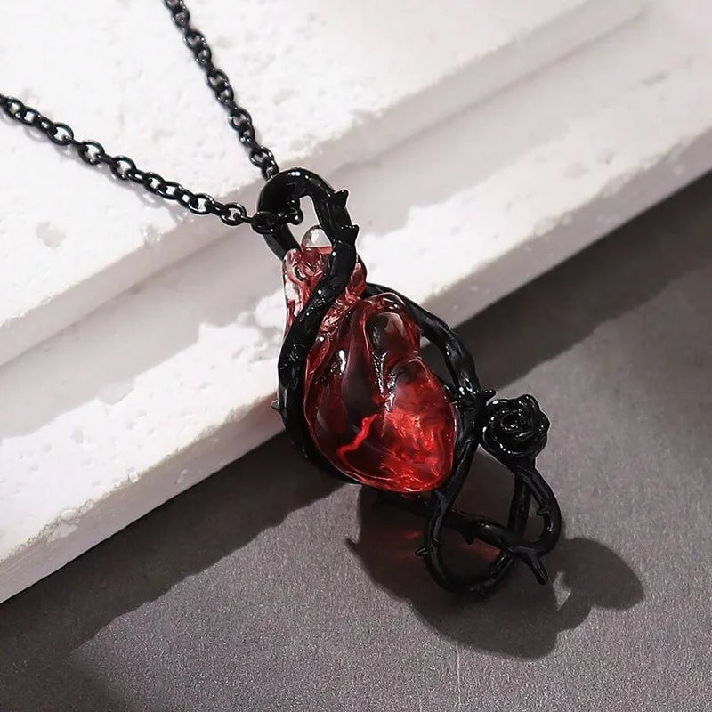 DRAVEN — Thorned Heart Couple Necklace – Artistic Floral Punk Design Jewelry