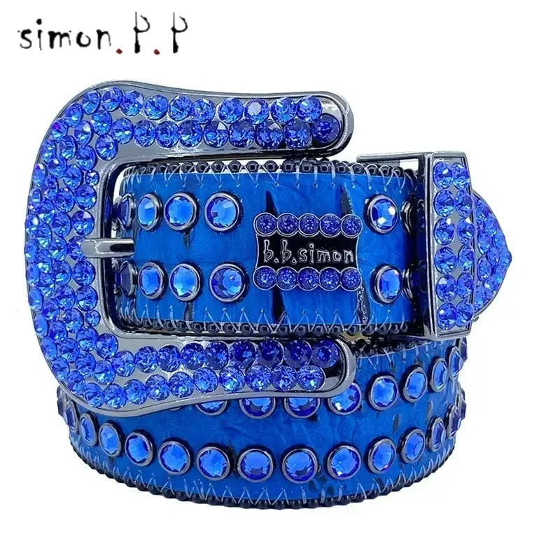 DRAVEN — Luxury Leather Belt Unisex Colorful Diamond Chain Design