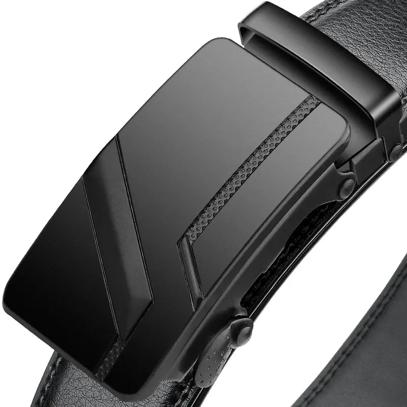 DRAVEN — Luxury Automatic Buckle Belt Men Black Leather Design