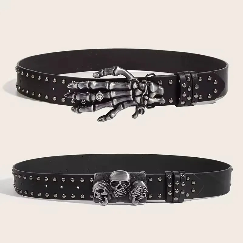 Punk Skull Rivet Belt Unisex Gothic Black Design – Elegant Men's Accessory | Accessorio Uomo Elegante