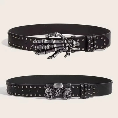Punk Skull Rivet Belt Unisex Gothic Black Design – Elegant Men's Accessory | Accessorio Uomo Elegante