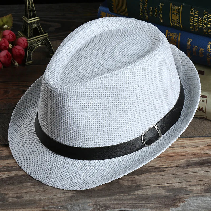 DRAVEN — Classic White Straw Fedora Hat – 2025 Summer Trend Fashion for Men