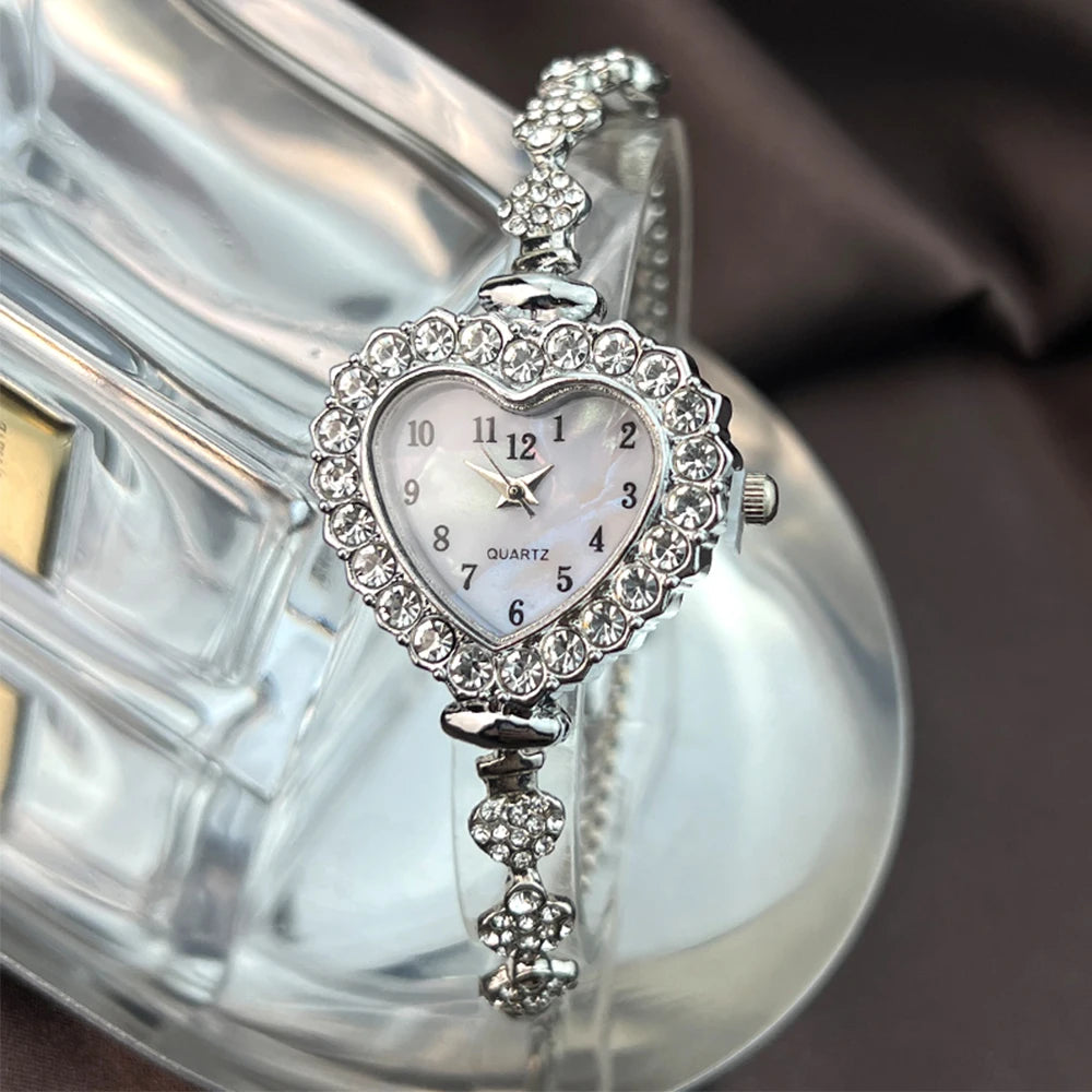 DRAVEN — Blooming Heart – Women’s Diamond Flower Watch with Ribbon Strap