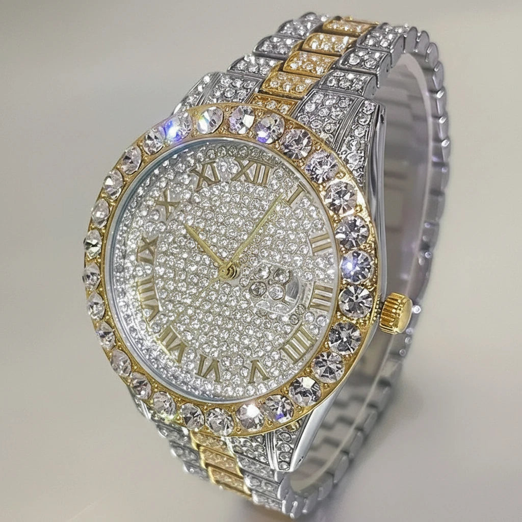 Ice Rebellion — Full Stone-Set Men’s Steel Watch – Elegant Men's Accessory | Accessorio Uomo Elegante