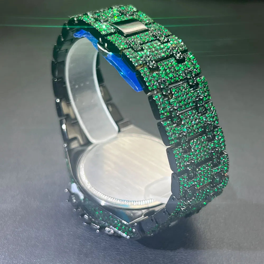 DRAVEN — Emerald Bloom – Men’s Green Diamond Watch with Zircon Flower Case