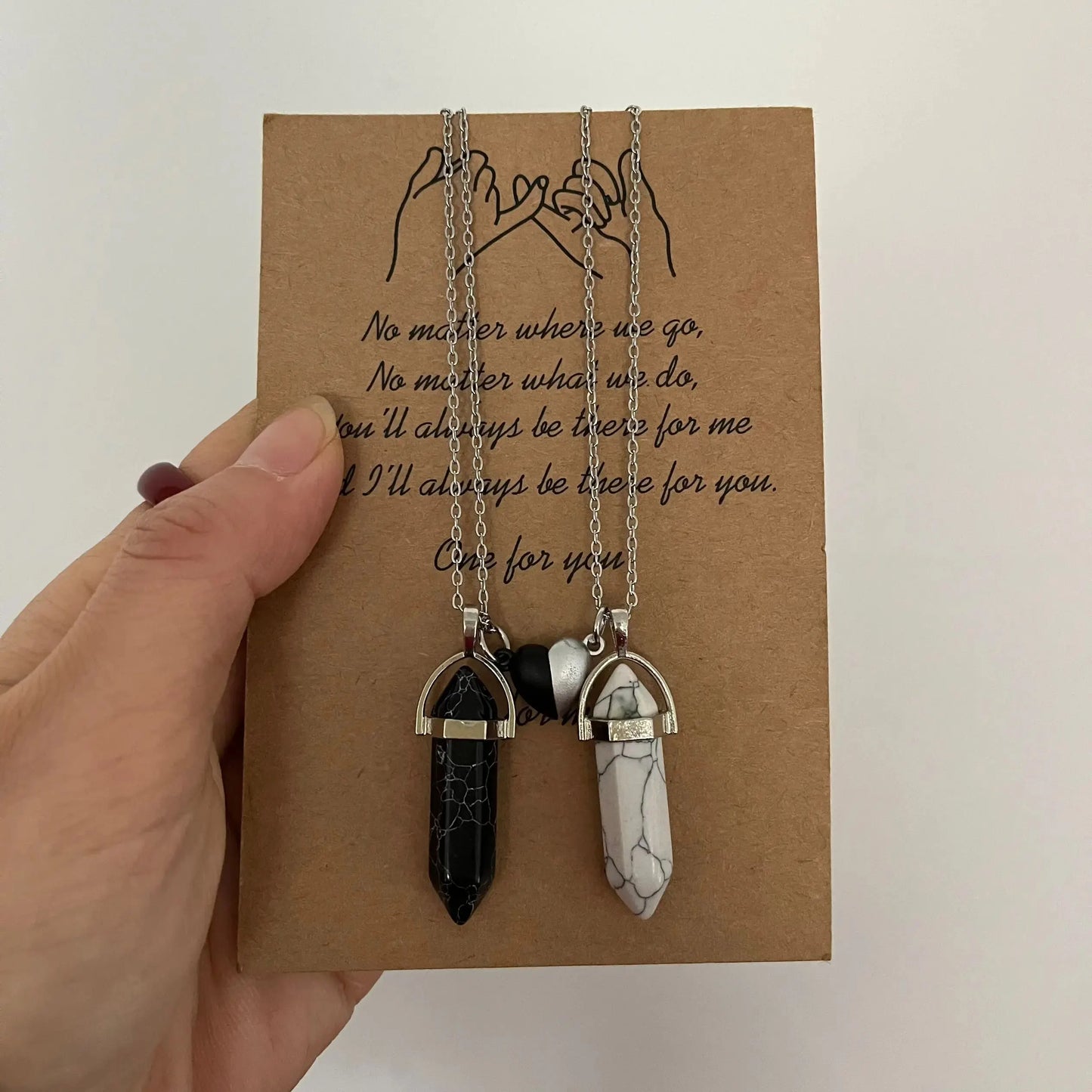 DRAVEN — Crystal Friendship Couple Necklace – Rose Quartz Heart Charm Jewelry for Men and Women