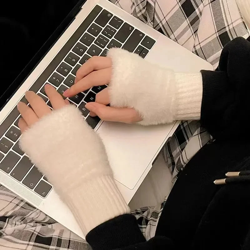 DRAVEN — Plush Knitted Fingerless Gloves – Women’s Soft Winter Style