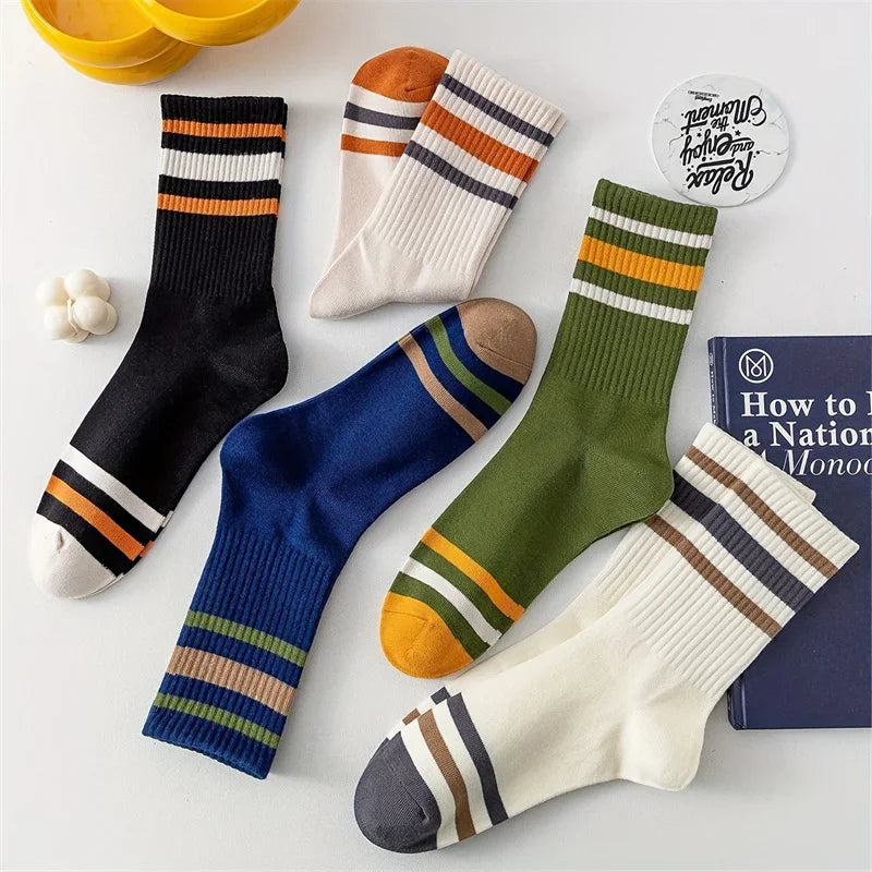 Colorful Striped Socks – 5 Pairs Unisex Casual Style – Elegant Men's Accessory | Accessorio Uomo Elegante