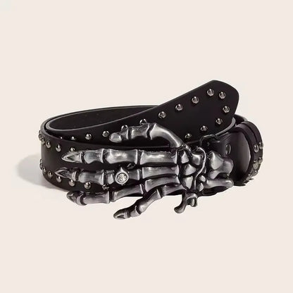 Punk Skull Rivet Belt Unisex Gothic Black Design – Elegant Men's Accessory | Accessorio Uomo Elegante