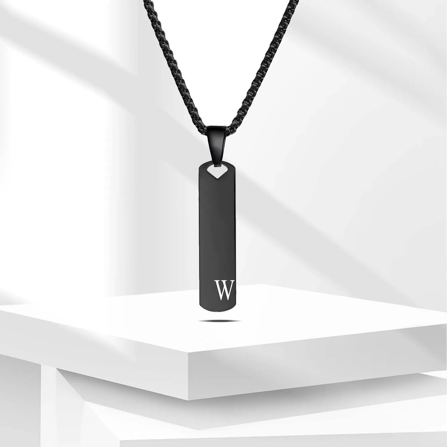 Stainless Steel Initial Bar Necklace – A–Z Alphabet Pendant Jewelry for Men and Women – Elegant Men's Accessory | Accessorio Uomo Elegante