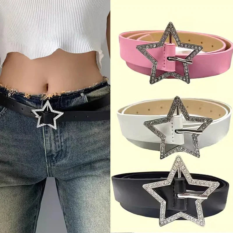 DRAVEN — Kawaii Pink Y2K Star Belt Women Adjustable PU Leather