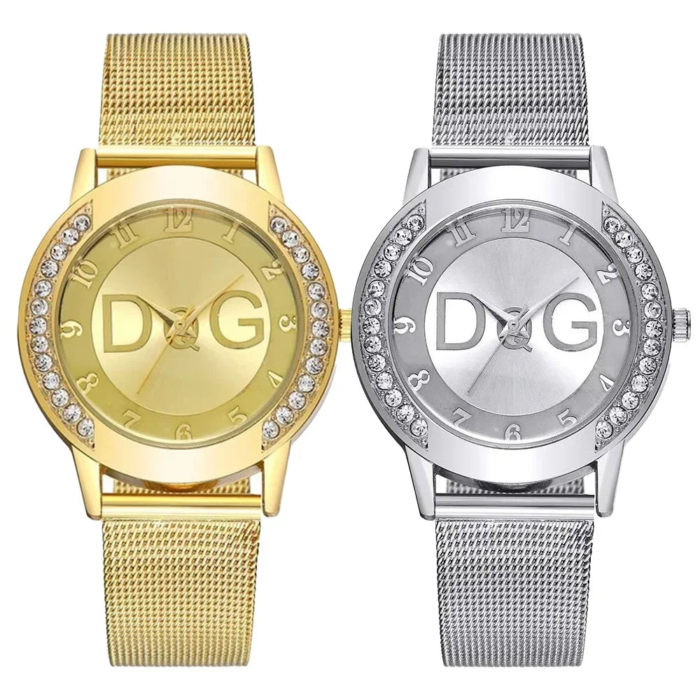 DRAVEN — Golden Radiance – 2025 Women’s Diamond Watch with Mesh Strap & Digital Design