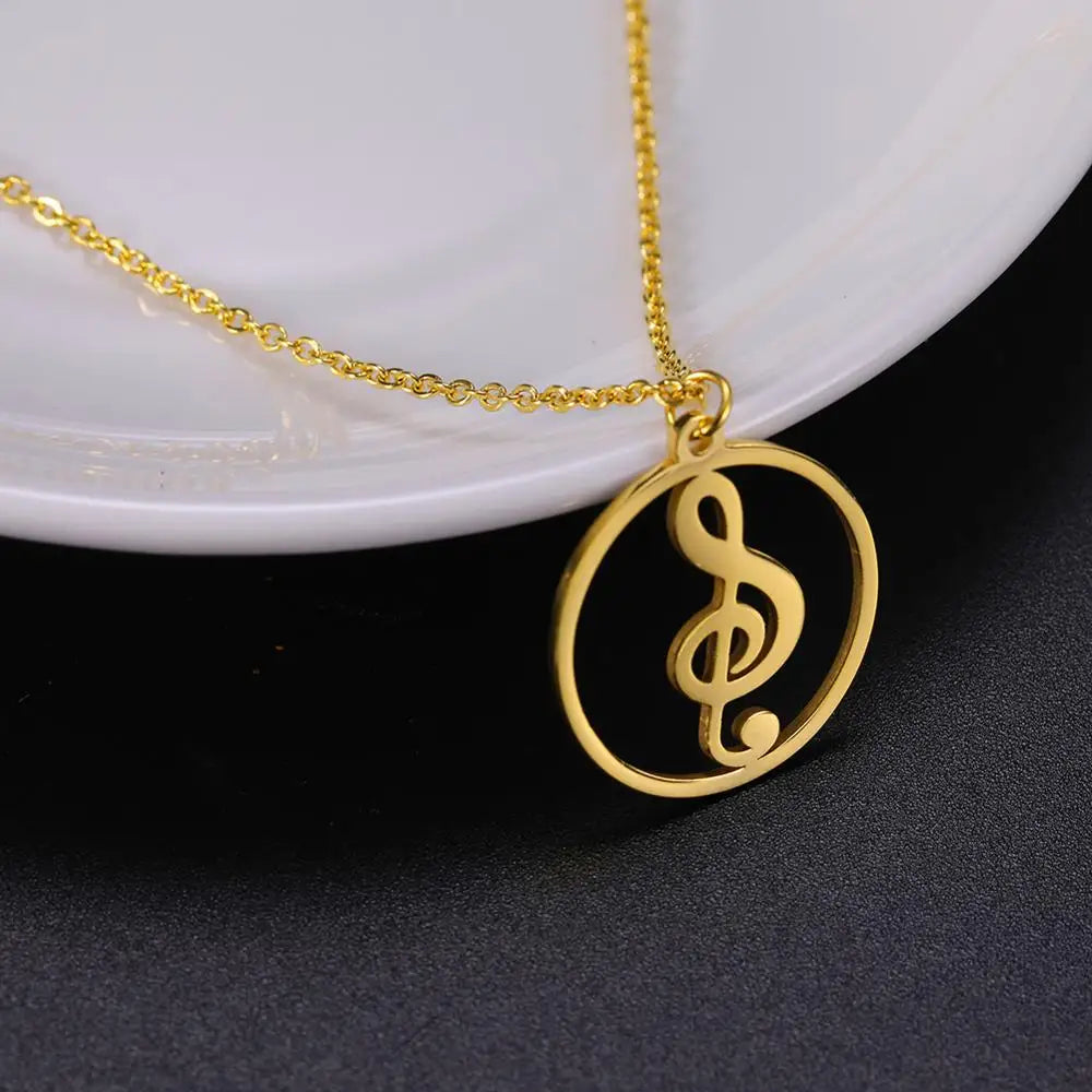 DRAVEN — Treble Clef Music Note Necklace – Silver Pendant Chain for Men and Women