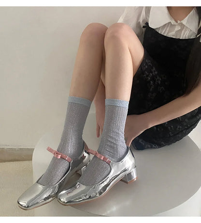 Silver Silk Crew Socks – Women’s Korean Street Style