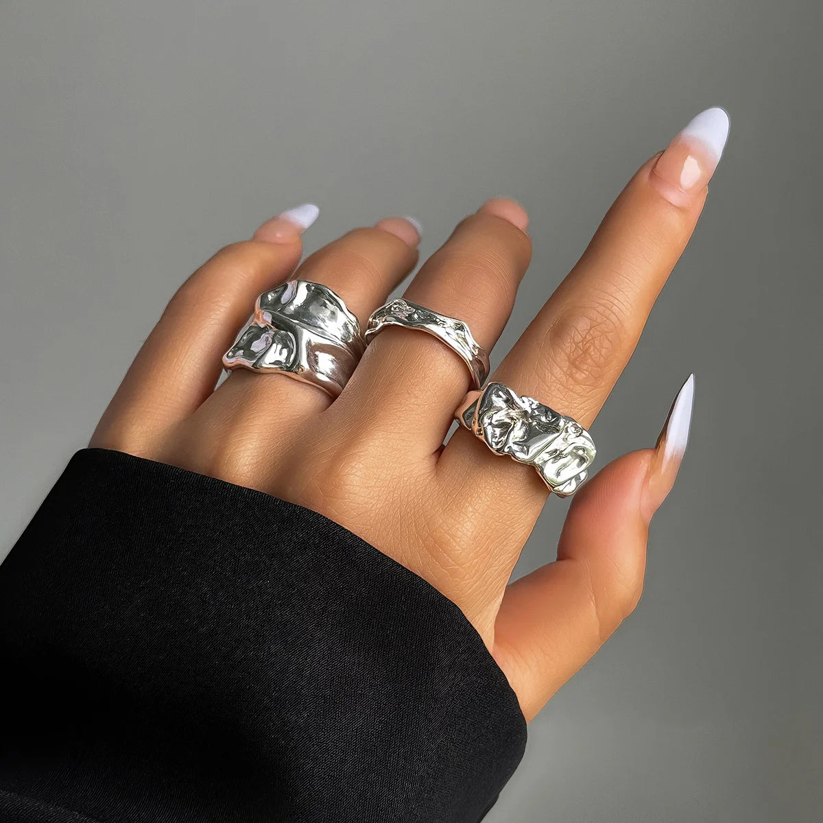 DRAVEN — Irregular Geometric Gold Silver Ring Set