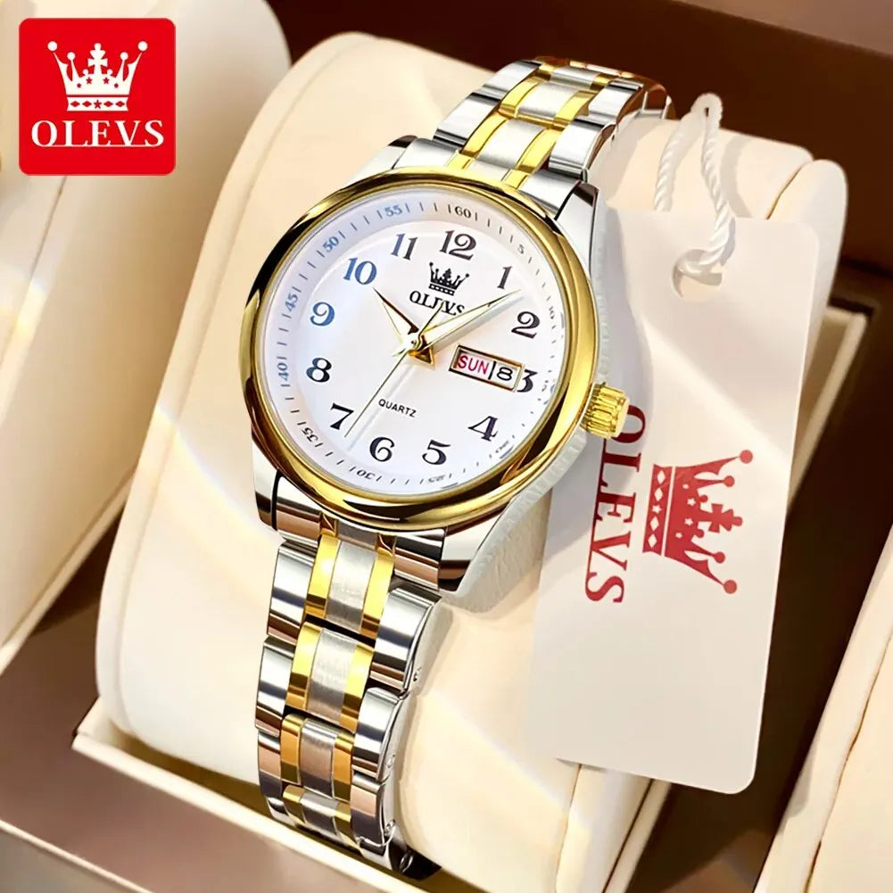 DRAVEN — Timeless Elegance – OLEVS Women’s Stainless Steel Watch with Date & Luminous Dial