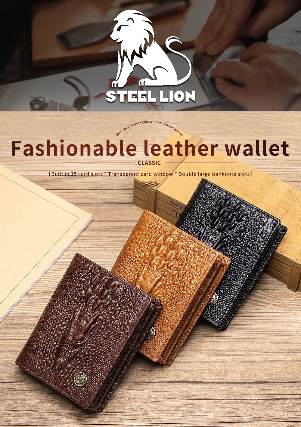 DRAVEN — Genuine Leather Crocodile Wallet Men Retro Large Capacity