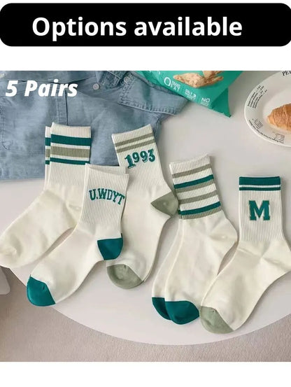 5 Pairs Women's Striped Socks – Cute Harajuku Street Style