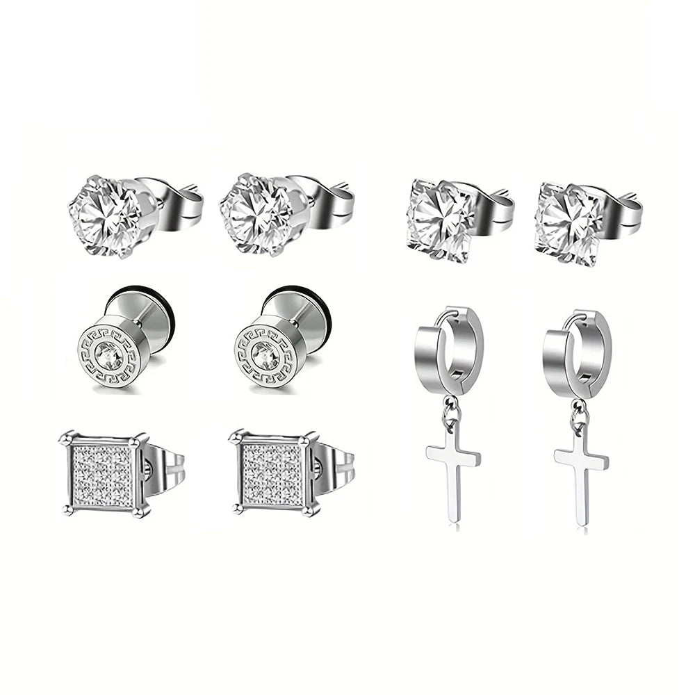 DRAVEN — Stainless Steel Cross & Zircon Earring Set
