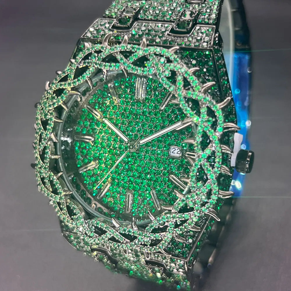 DRAVEN — Emerald Bloom – Men’s Green Diamond Watch with Zircon Flower Case