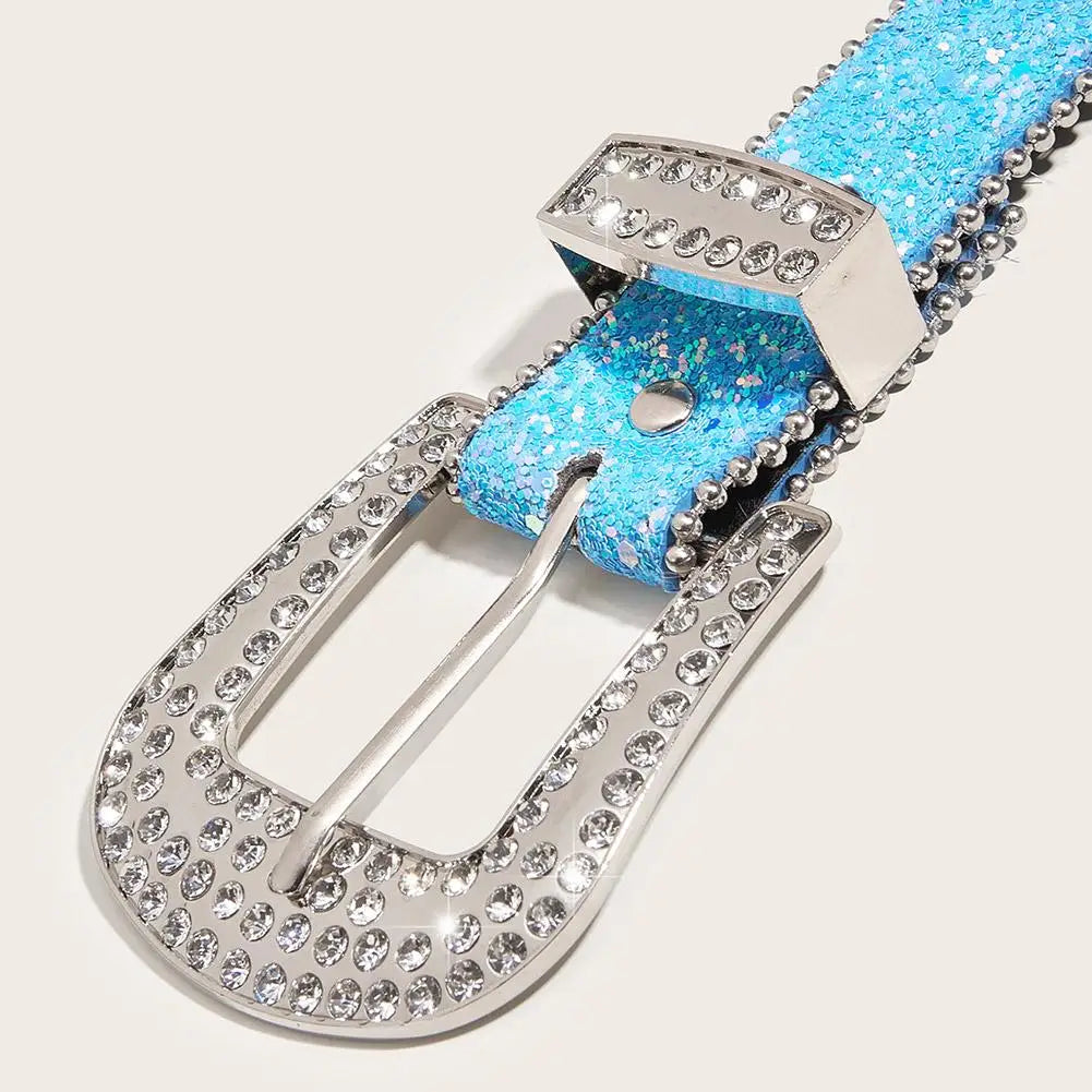 DRAVEN — Skull Rhinestone PU Leather Belt Women Sparkling Design