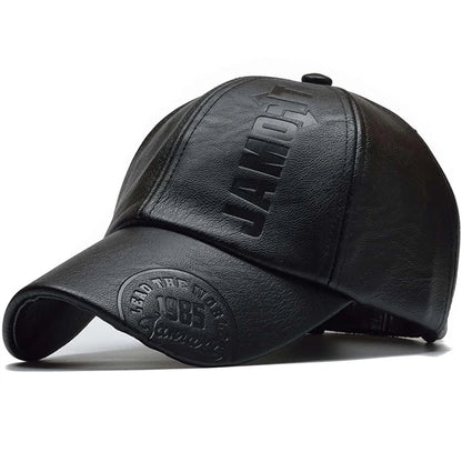Vintage PU Leather Baseball Cap – Unisex Winter Street Style
