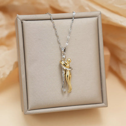 Hugging Couple Pendant Necklace – Stainless Steel Love Jewelry for Men and Women