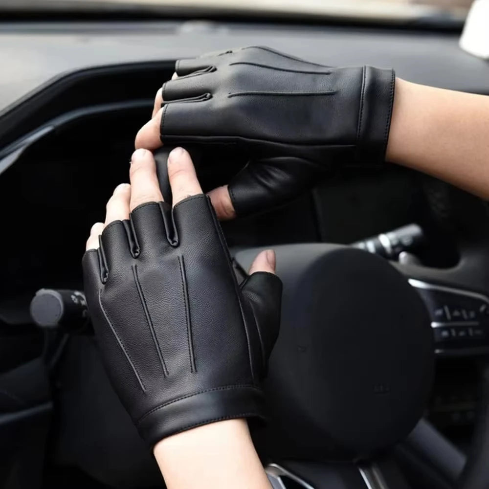 DRAVEN — PU Leather Fingerless Gloves – Unisex Tactical Street Style