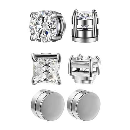 Punk Round Zircon Magnetic Earring Set – Elegant Men's Accessory | Accessorio Uomo Elegante
