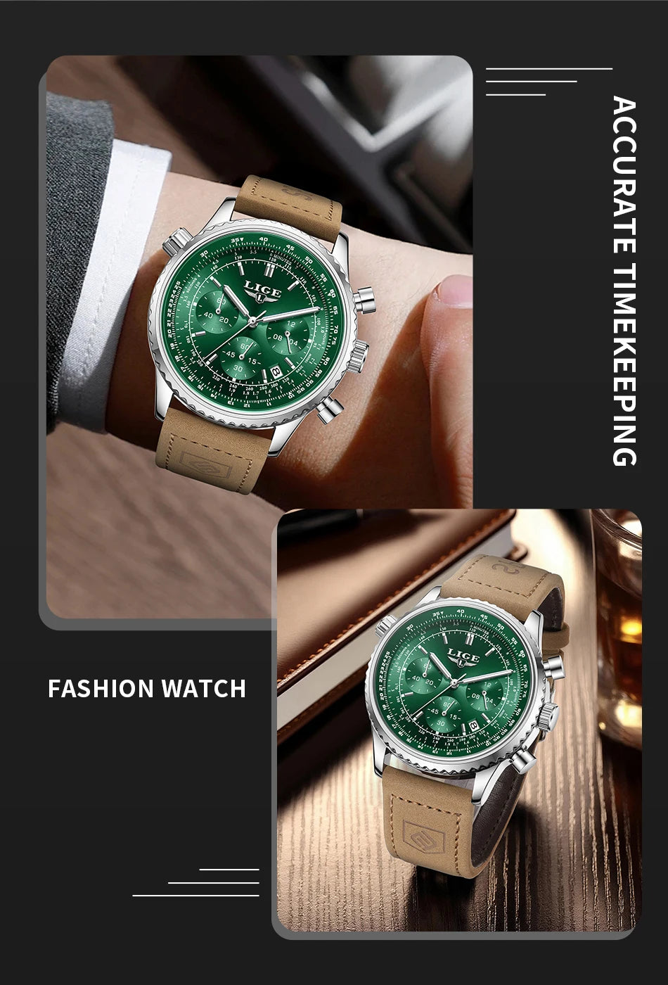 DRAVEN — Precision in Motion –  Men’s Chronograph Steel Watch with Date & Luminous Dial