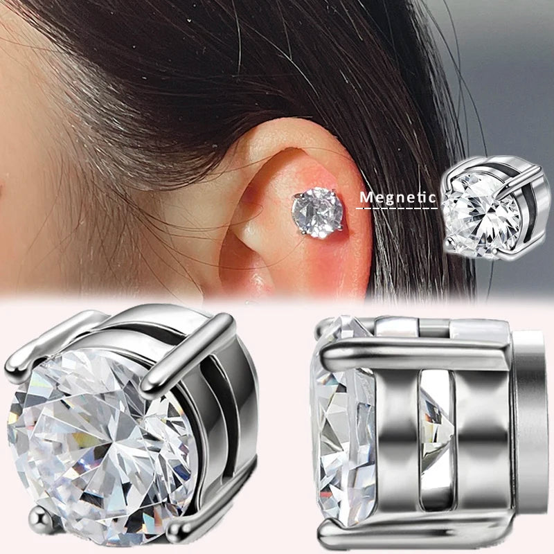 Crystal Magnetic Zircon Ear Studs – Elegant Men's Accessory | Accessorio Uomo Elegante