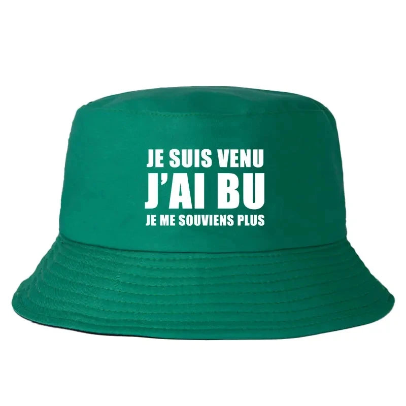 DRAVEN — Reversible “Je Suis Venu J’ai Bu” Bucket Hat – Trendy Summer Style