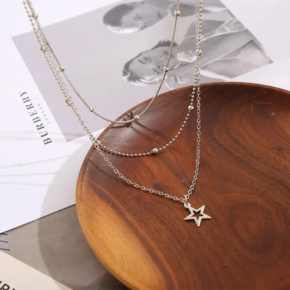 Star & Moon Layered Necklace Set – Elegant European Style Jewelry for Women
