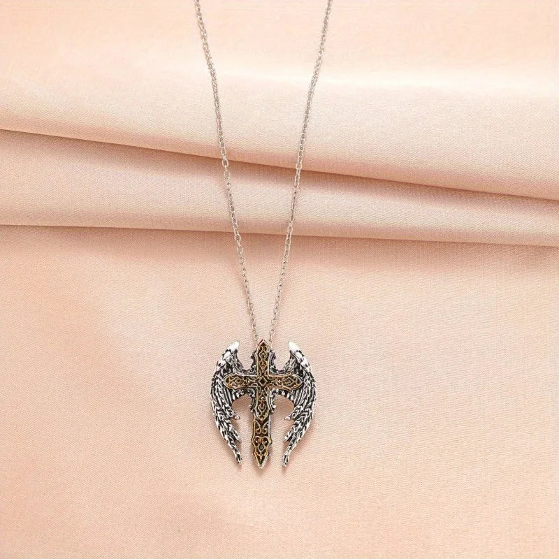 DRAVEN — Fashionable Men's Pendant Cross Wing Necklace - Exquisite Retro Design Personalized Jewelry - Stainless Steel - Perfect Gift