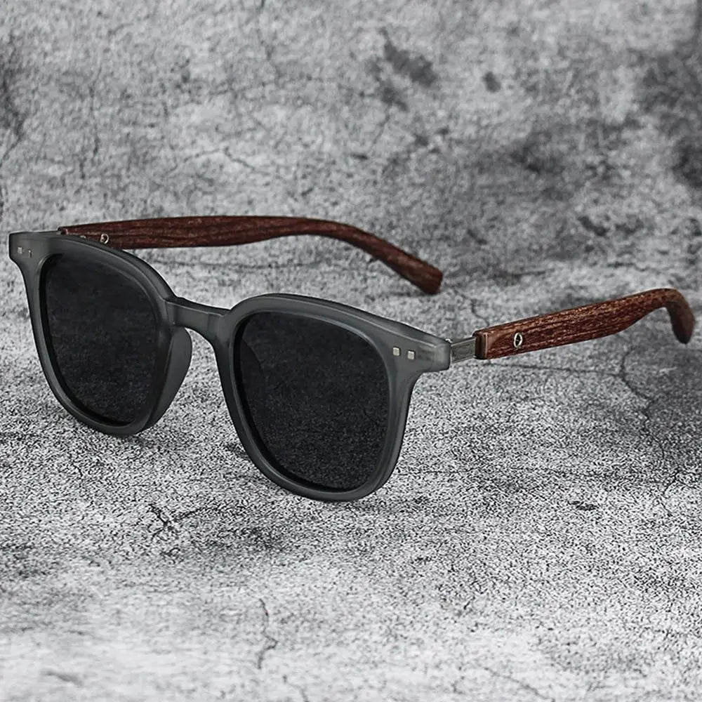 DRAVEN — Retro Wood Grain Sunglasses – Square Frame UV Protection