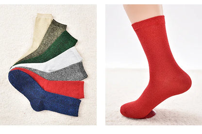 Women's Glitter Silk Socks – Shiny Gold & Silver Tube