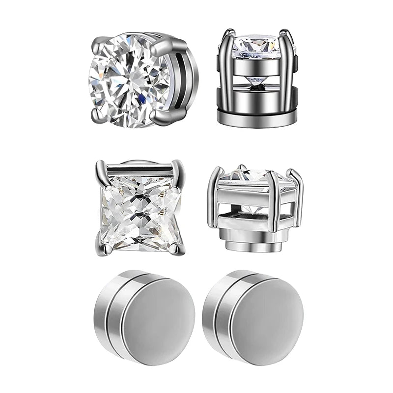 Punk Round Zircon Magnetic Earring Set – Elegant Men's Accessory | Accessorio Uomo Elegante